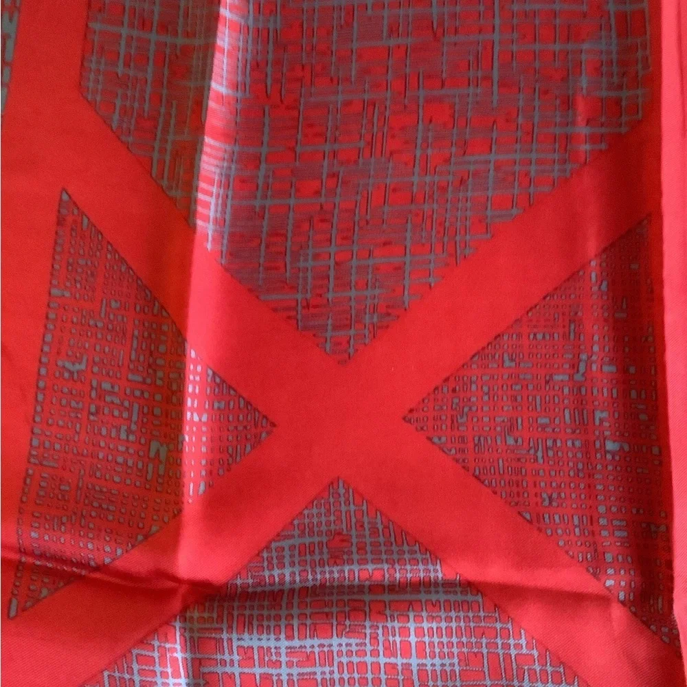 Bill Blass Vibrant Red and Gray Square Scarf
